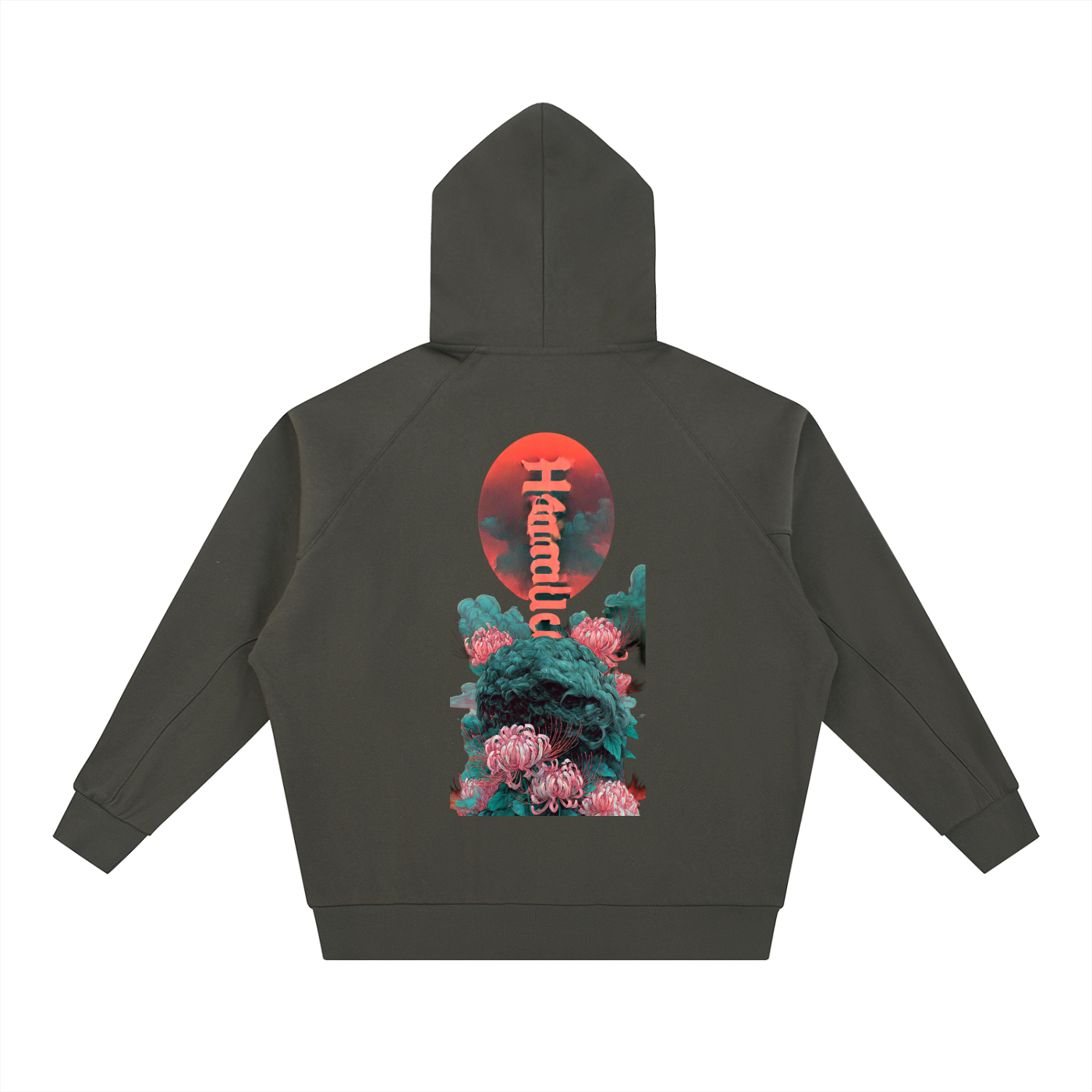 Red Horizon Dolman Sleeve Zip-Through Fleece Hoodie