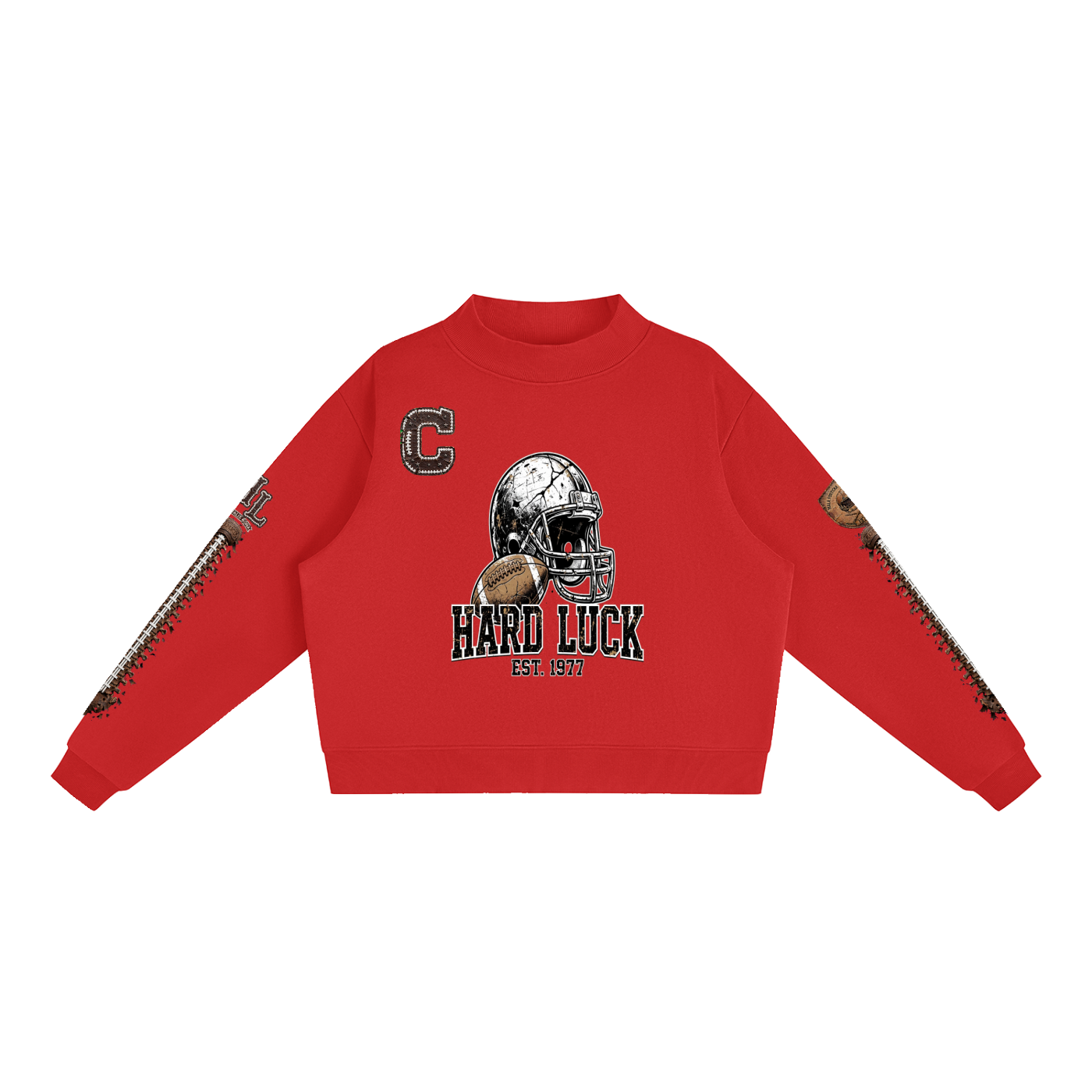 THE HEADHUNTER - Gridiron Gut Check Mock Neck Fleece Sweatshirt - Womens Crop Oversized | Hard Luck Apparel EST. 1977