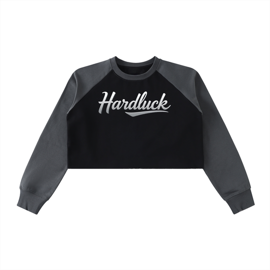 Elegant Hard Luck Raw-Hem Color-Block Raglan Crop Sweatshirt