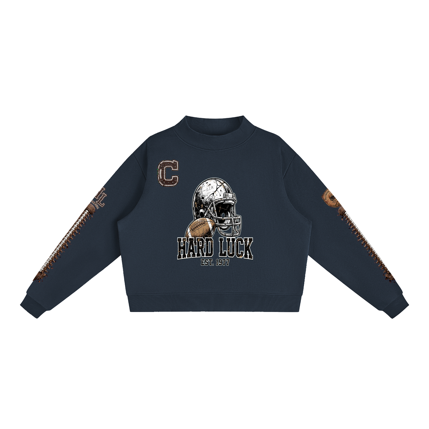 THE HEADHUNTER - Gridiron Gut Check Mock Neck Fleece Sweatshirt - Womens Crop Oversized | Hard Luck Apparel EST. 1977