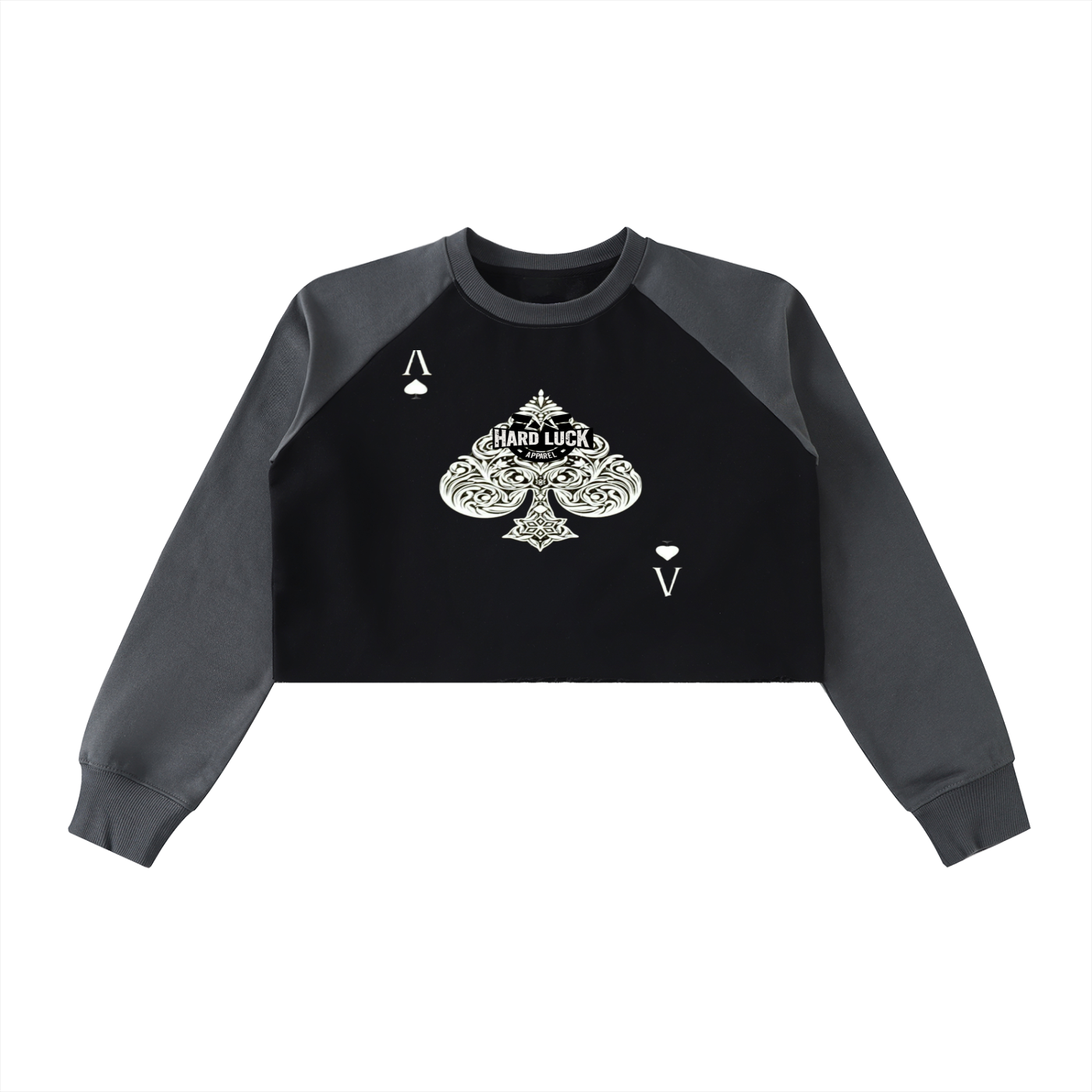 Hard Luck- Uptown Ace Raw-Hem Color-Block Raglan Crop Sweatshirt