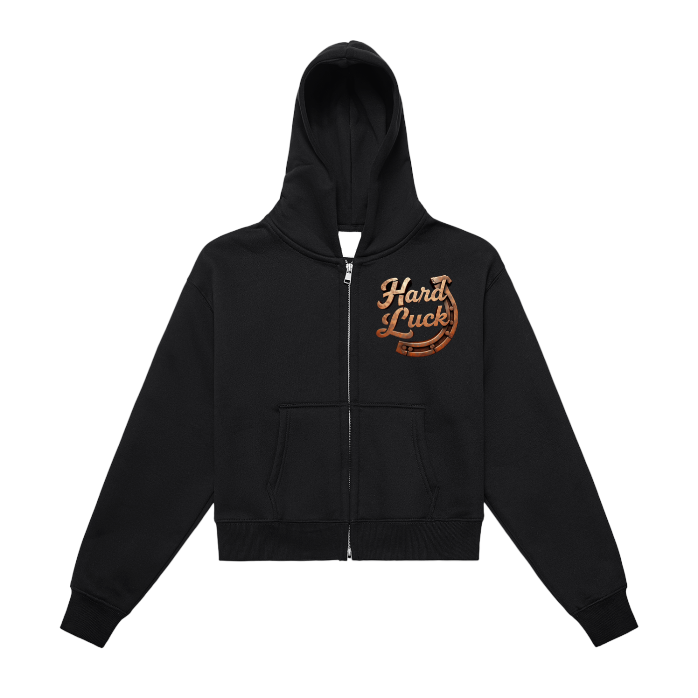 Hard Luck Fleeced Zip-Up Cropped Hoodie