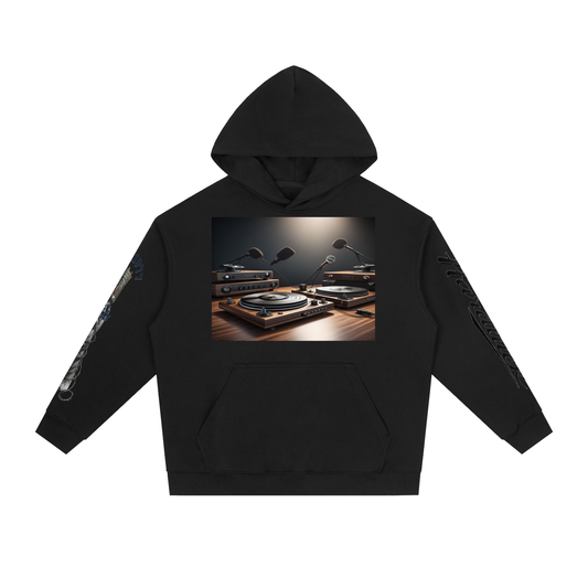 Hard Luck Revolution DJ Hoodie | Turntable & Microphone Graphic | N.Y. Built 1977