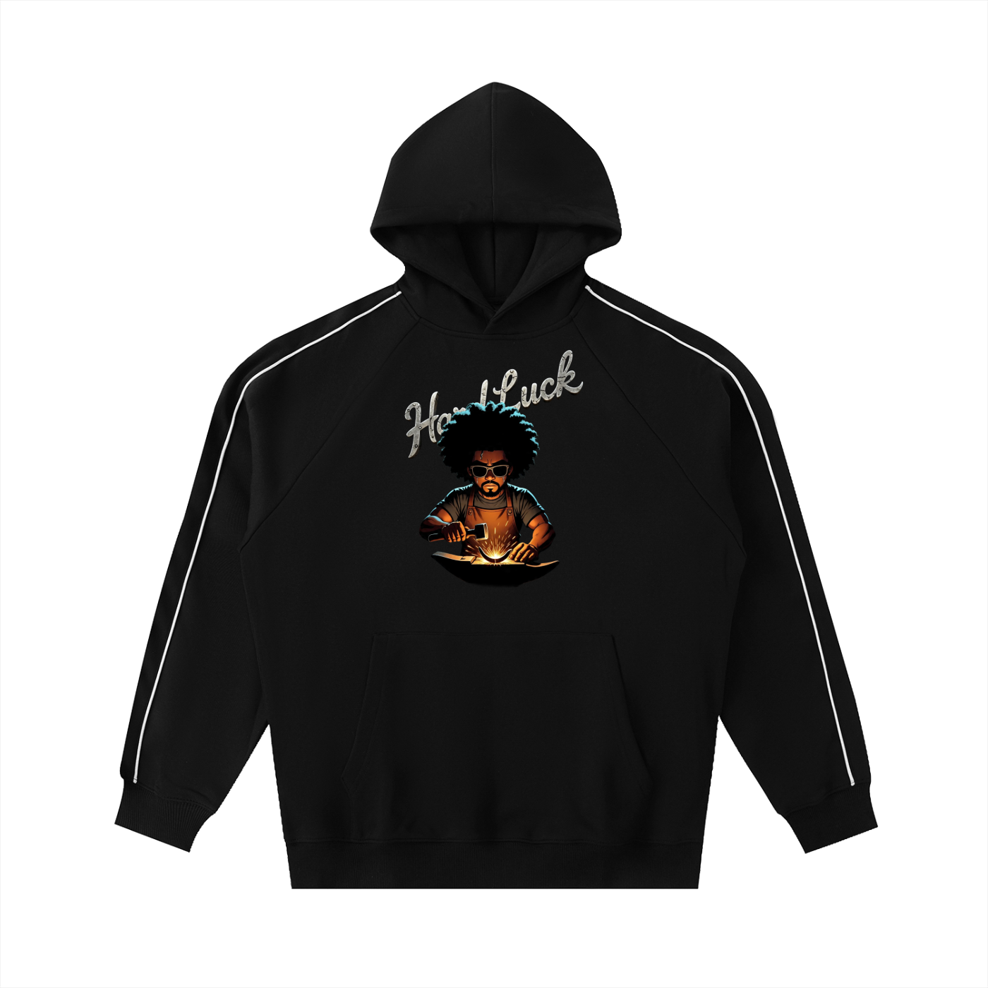 Black Smith Forged Contrast Piping Raglan Hoodie