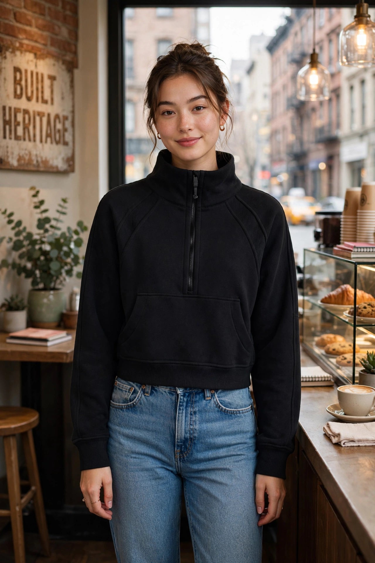 Hard Luck Legacy Cropped Half-Zip Sweatshirt | Women's Streetwear Fleece Pullover | NY Built Heritage Style