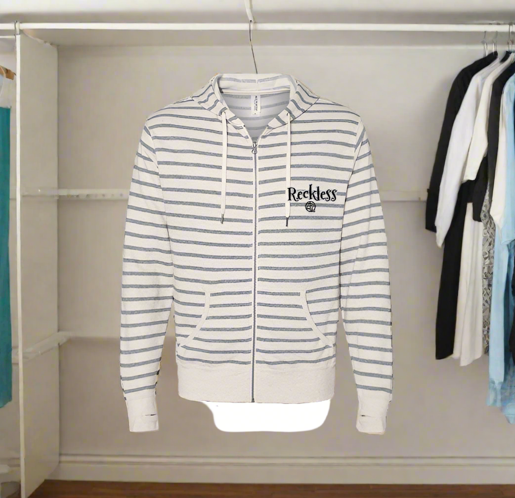 RECKLESS Oatmeal Heather Stripe  Zip Hoodie