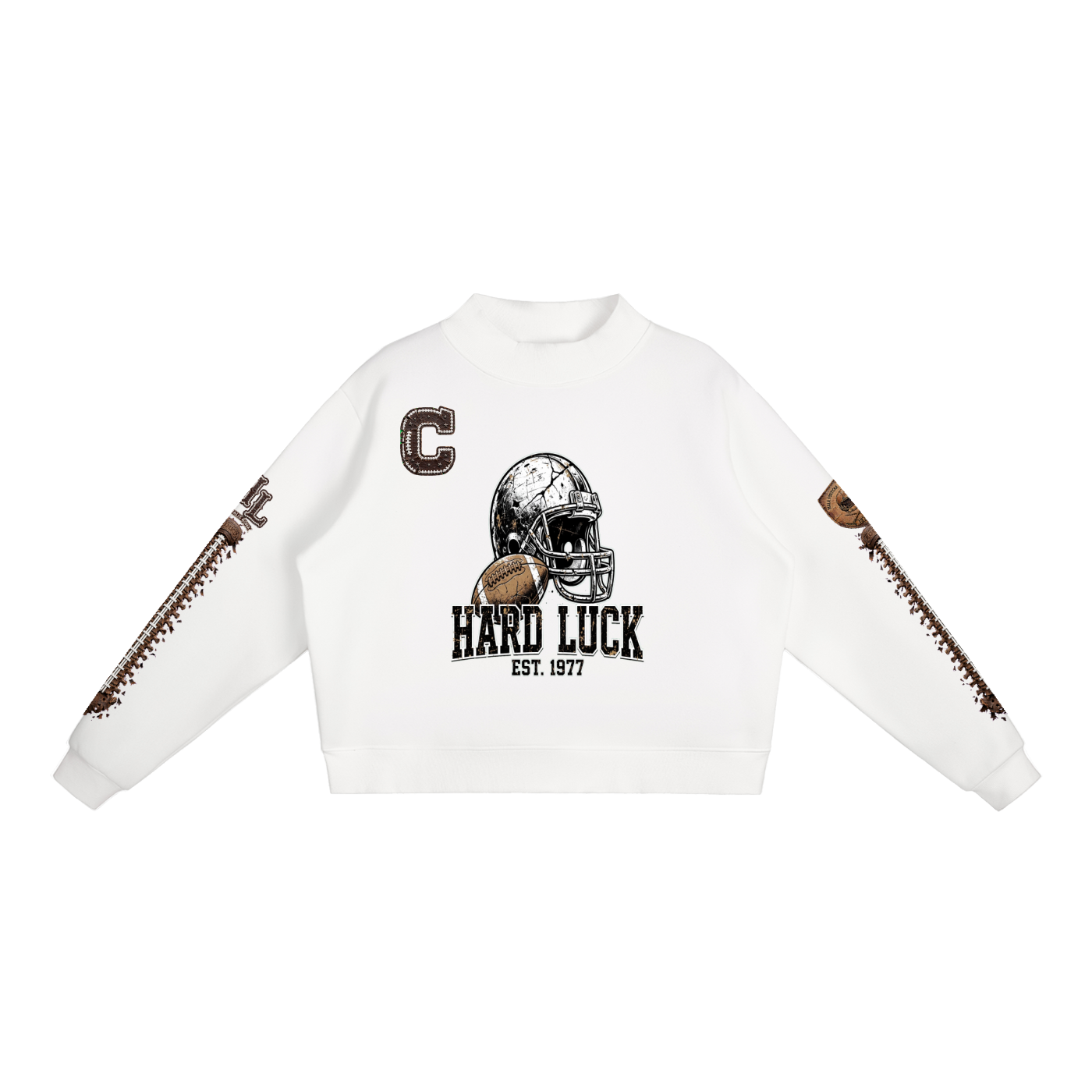 THE HEADHUNTER - Gridiron Gut Check Mock Neck Fleece Sweatshirt - Womens Crop Oversized | Hard Luck Apparel EST. 1977
