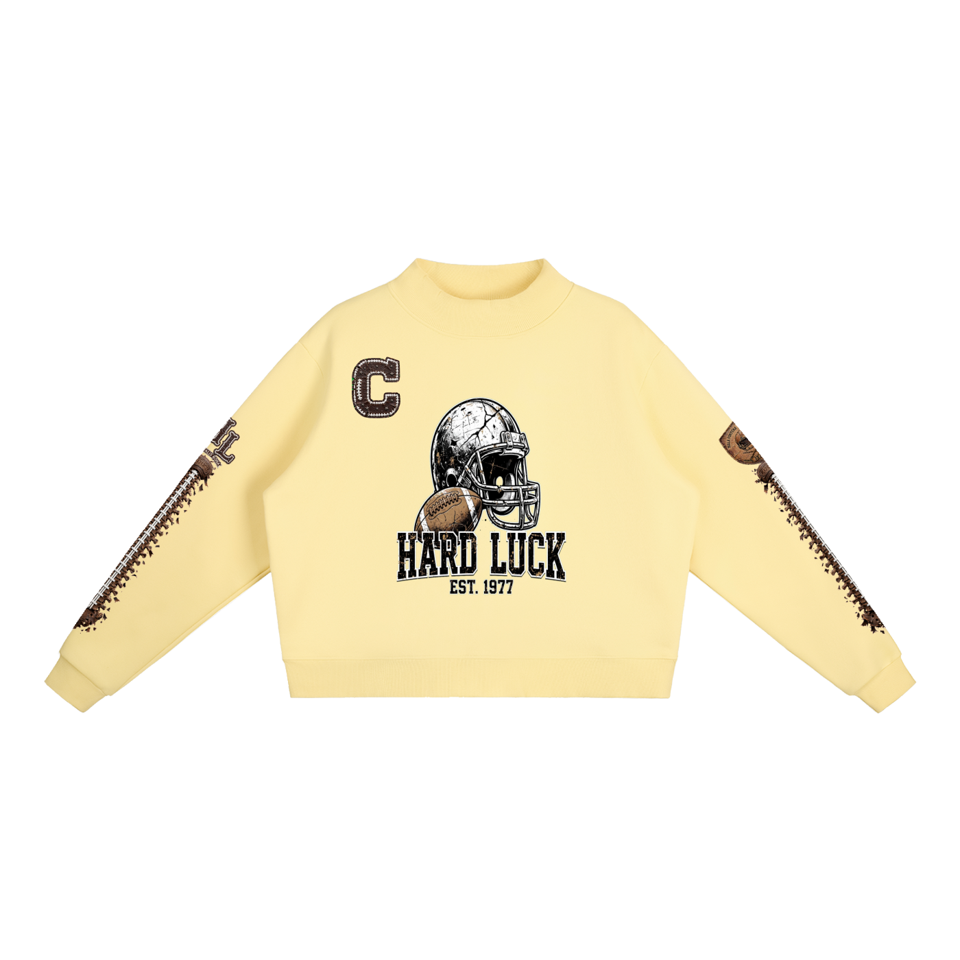 THE HEADHUNTER - Gridiron Gut Check Mock Neck Fleece Sweatshirt - Womens Crop Oversized | Hard Luck Apparel EST. 1977
