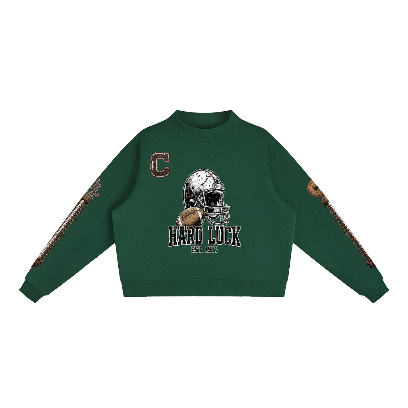 THE HEADHUNTER - Gridiron Gut Check Mock Neck Fleece Sweatshirt - Womens Crop Oversized | Hard Luck Apparel EST. 1977
