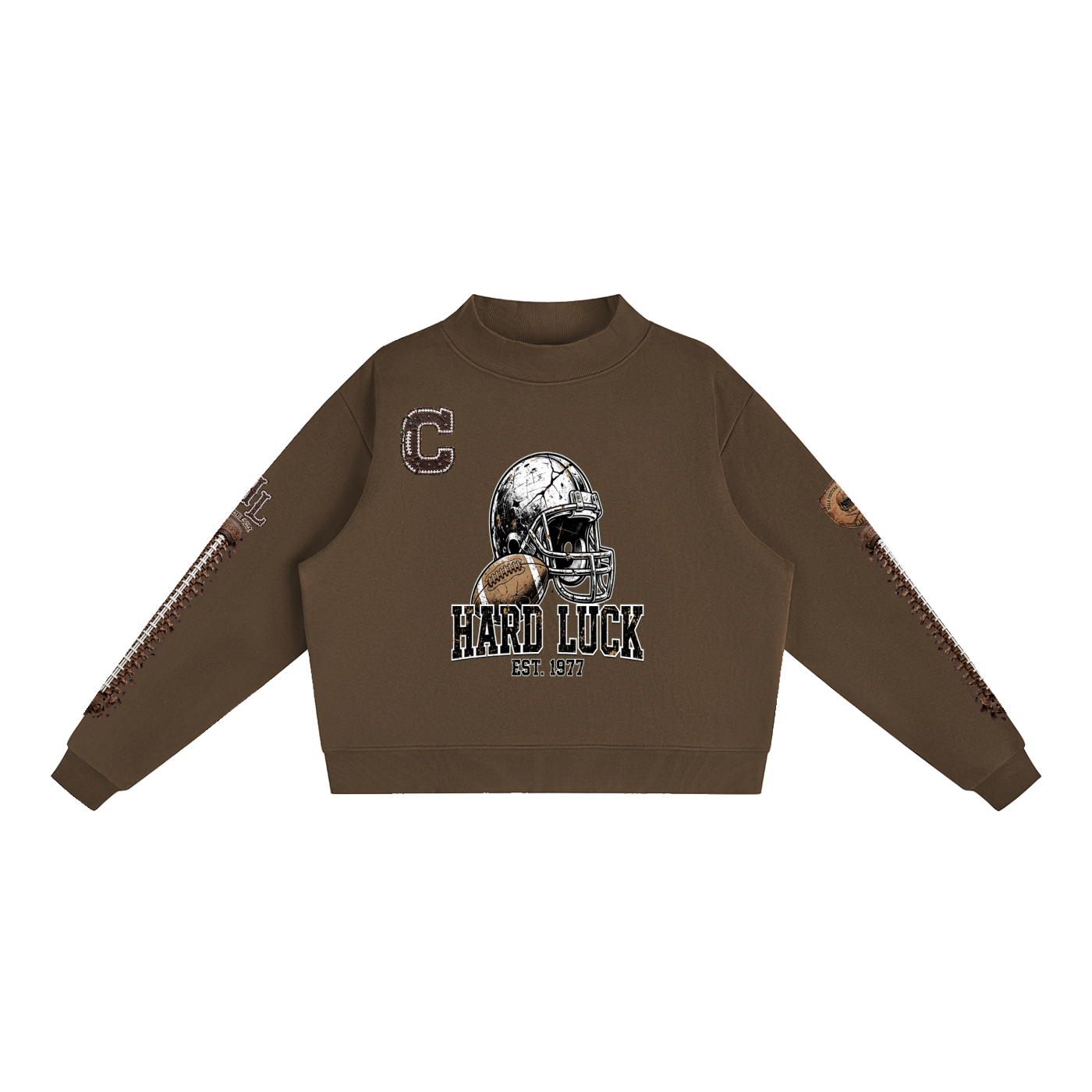 THE HEADHUNTER - Gridiron Gut Check Mock Neck Fleece Sweatshirt - Womens Crop Oversized | Hard Luck Apparel EST. 1977