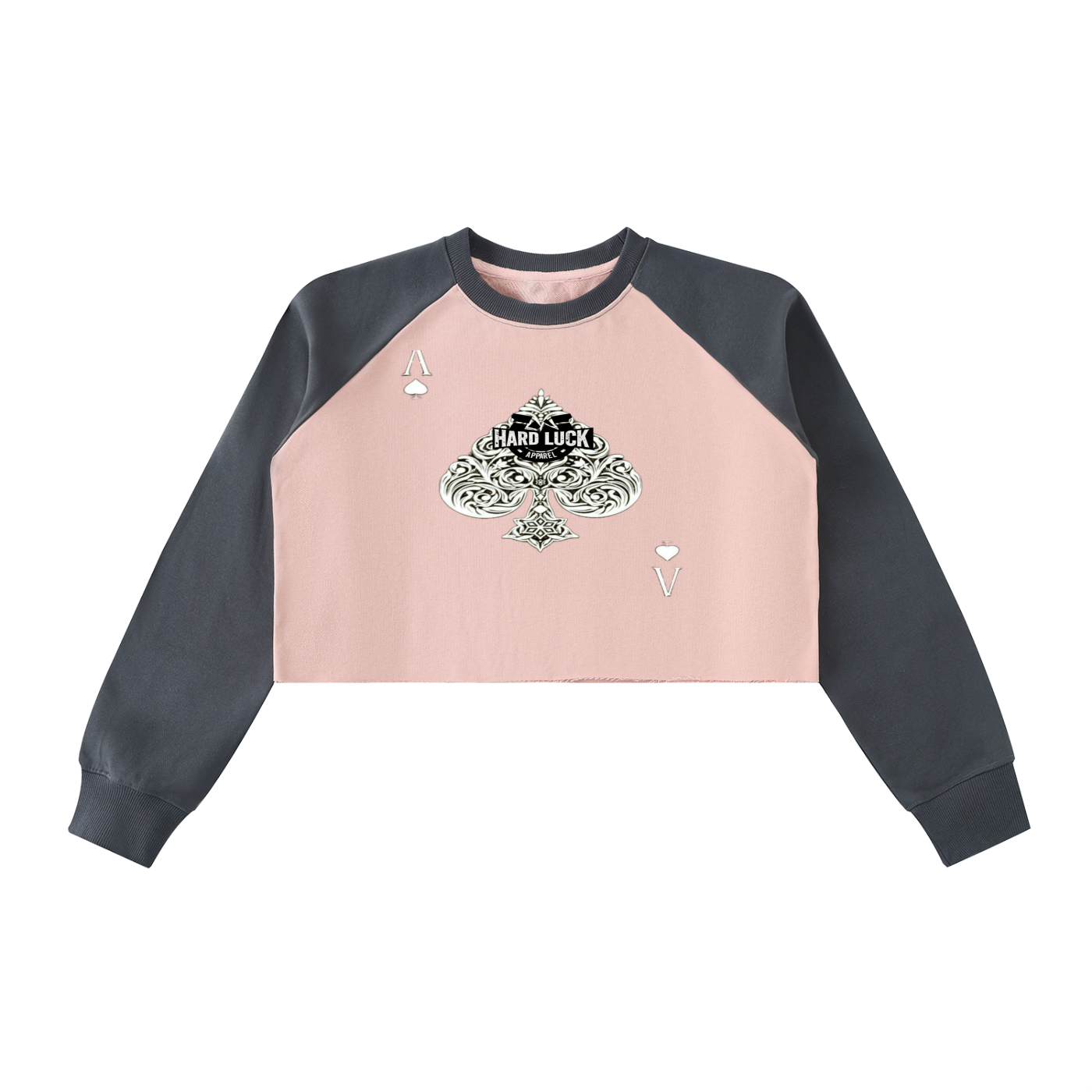 Hard Luck- Uptown Ace Raw-Hem Color-Block Raglan Crop Sweatshirt
