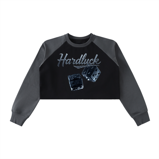 Black Ice rolle the D-ice Raw-Hem Color-Block Raglan Crop Sweatshirt