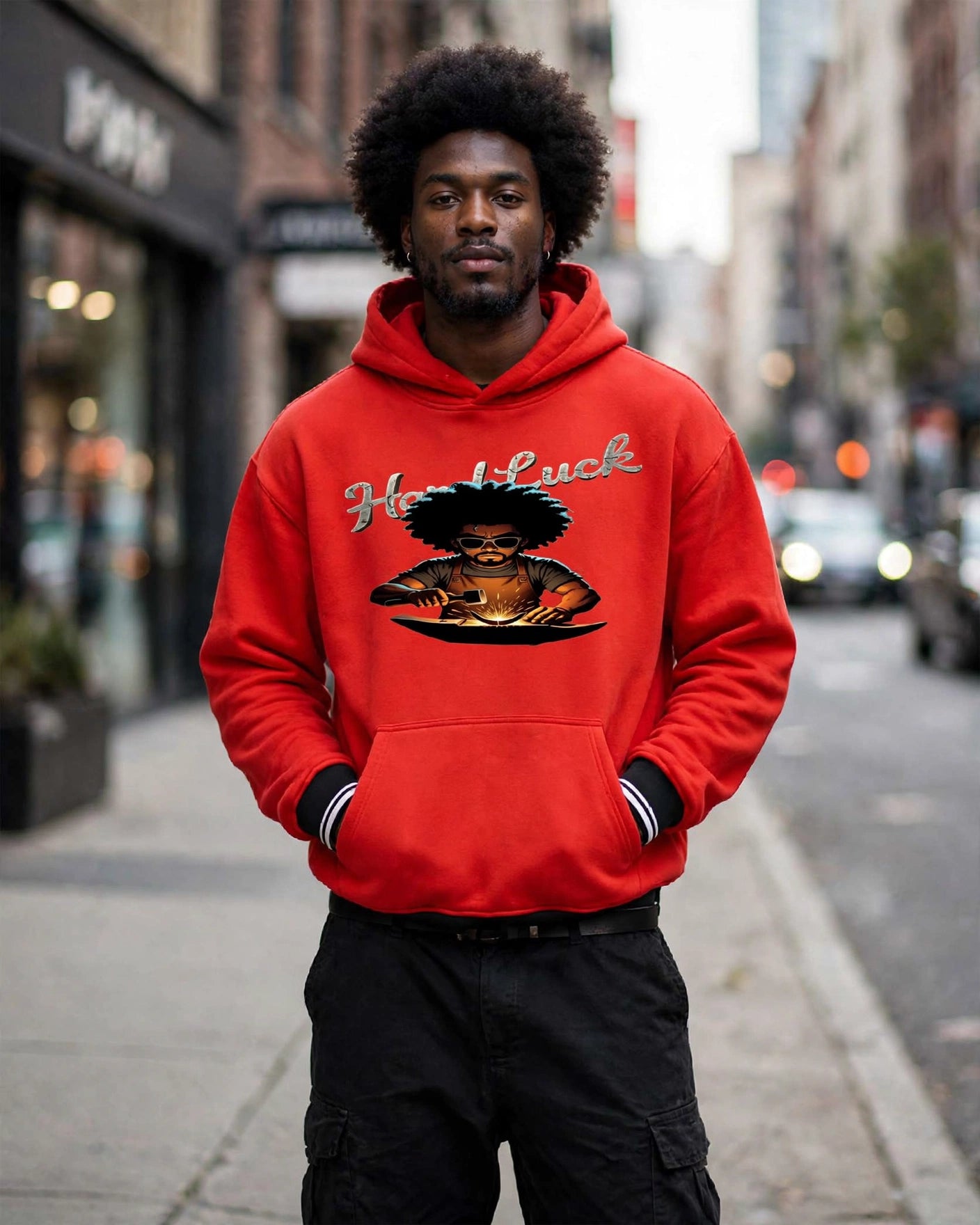 Black Smith forged Oversized Color Block Fleece Hoodie