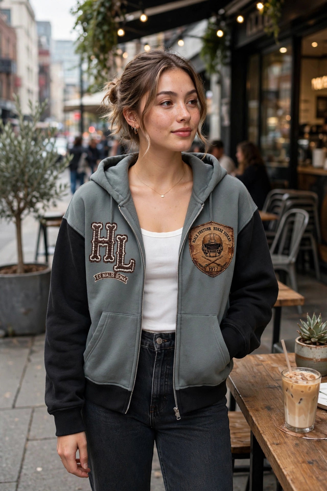 GRIDIRON GUT CHECK - Headhunter 77 HL Women's Cropped Zip-Up Hoodie - Hard Luck Apparel
