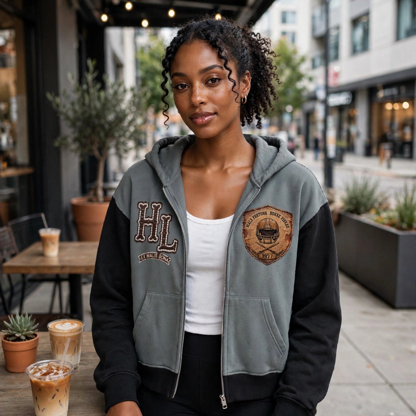 GRIDIRON GUT CHECK - Headhunter 77 HL Women's Cropped Zip-Up Hoodie - Hard Luck Apparel