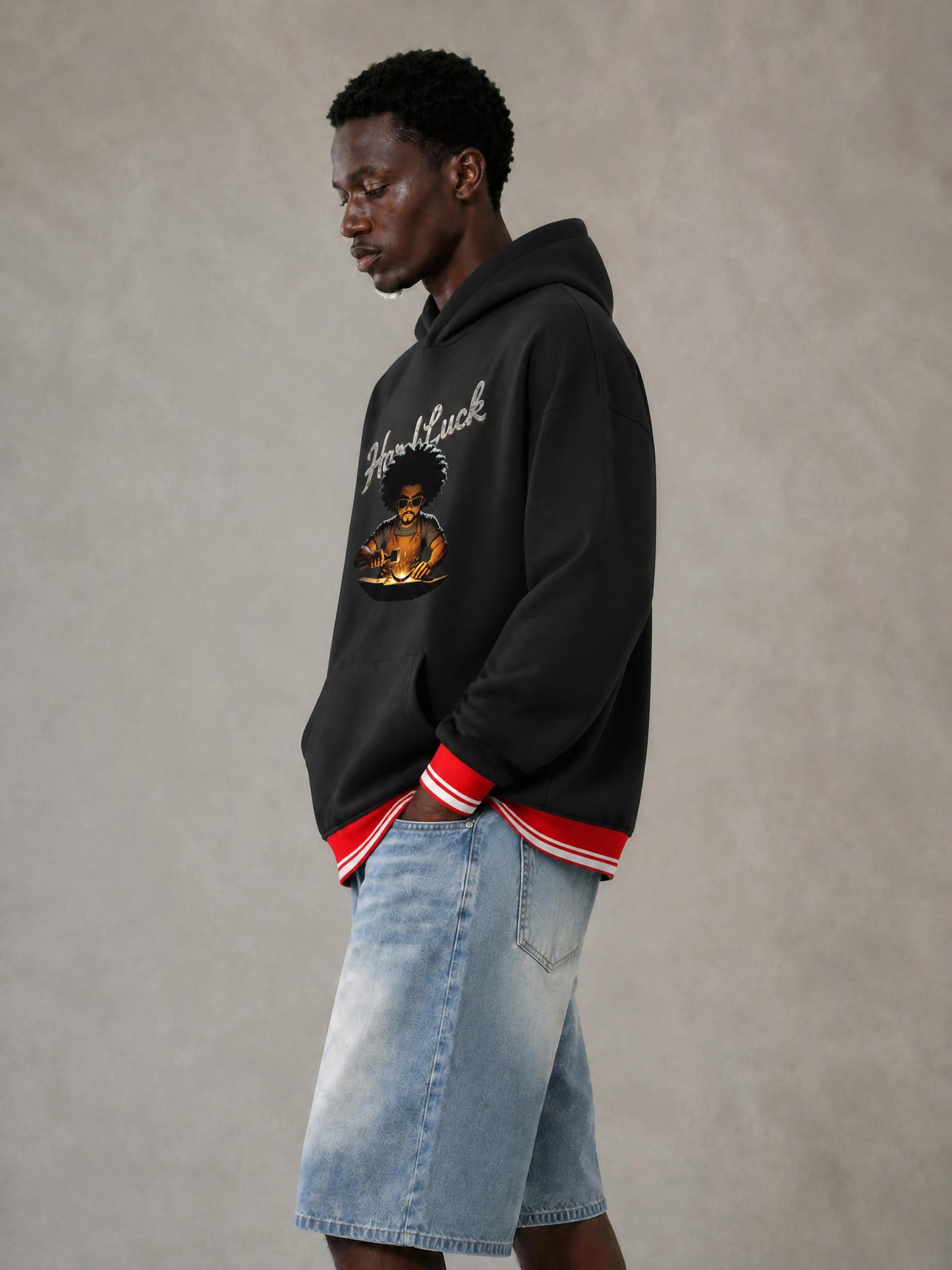 Black Smith forged Oversized Color Block Fleece Hoodie