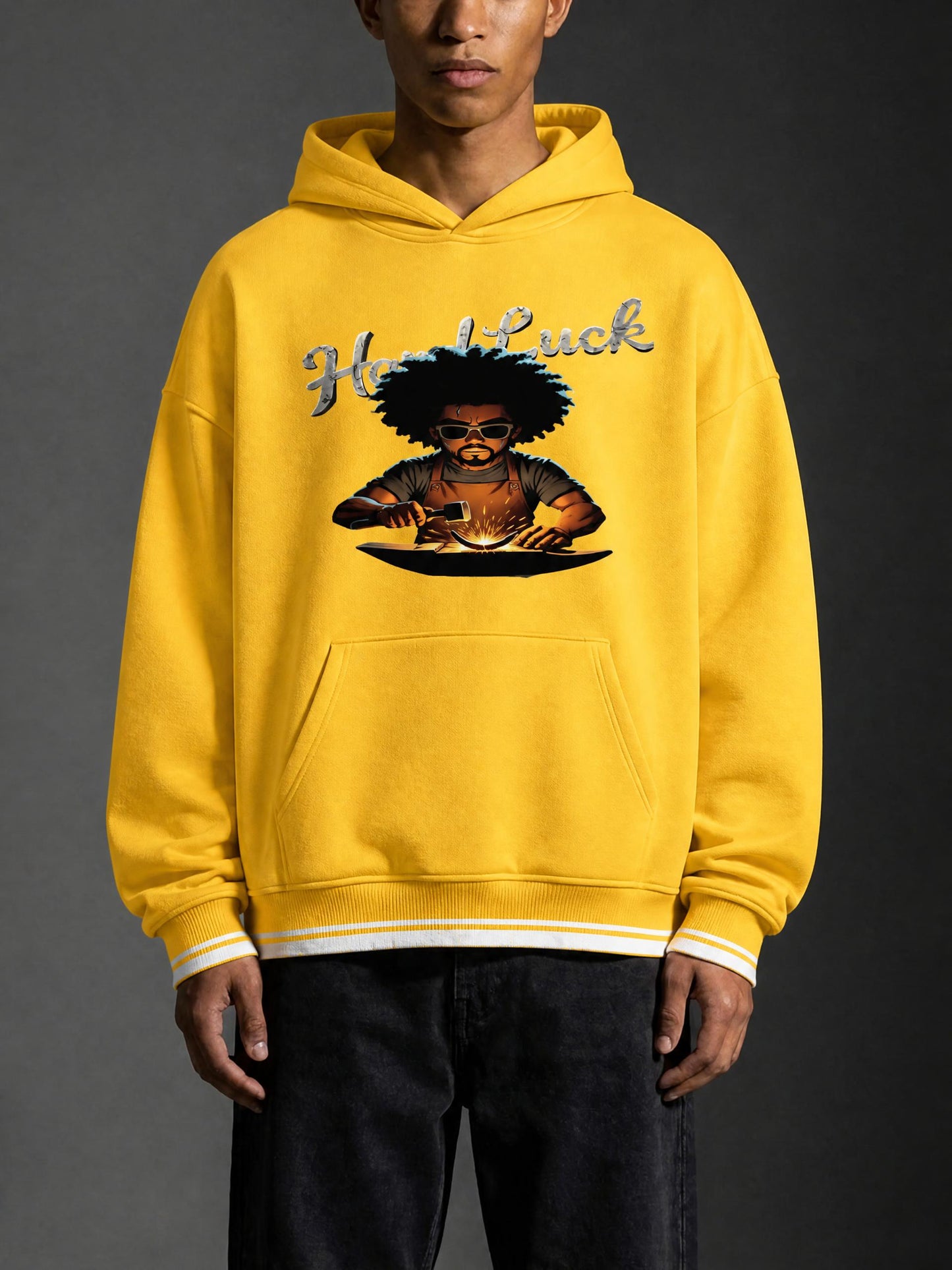 Black Smith forged Oversized Color Block Fleece Hoodie