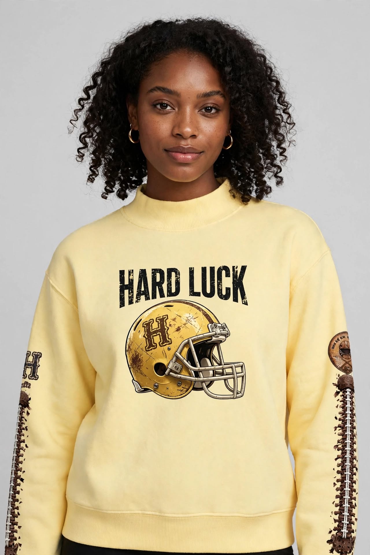 THE HEADHUNTER - Gridiron Gut Check Mock Neck Fleece Sweatshirt - Womens Crop Oversized | Hard Luck Apparel EST. 1977
