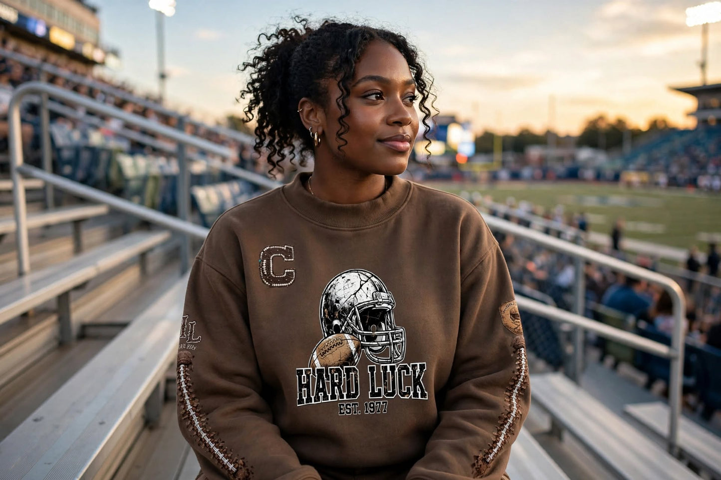 THE HEADHUNTER - Gridiron Gut Check Mock Neck Fleece Sweatshirt - Womens Crop Oversized | Hard Luck Apparel EST. 1977