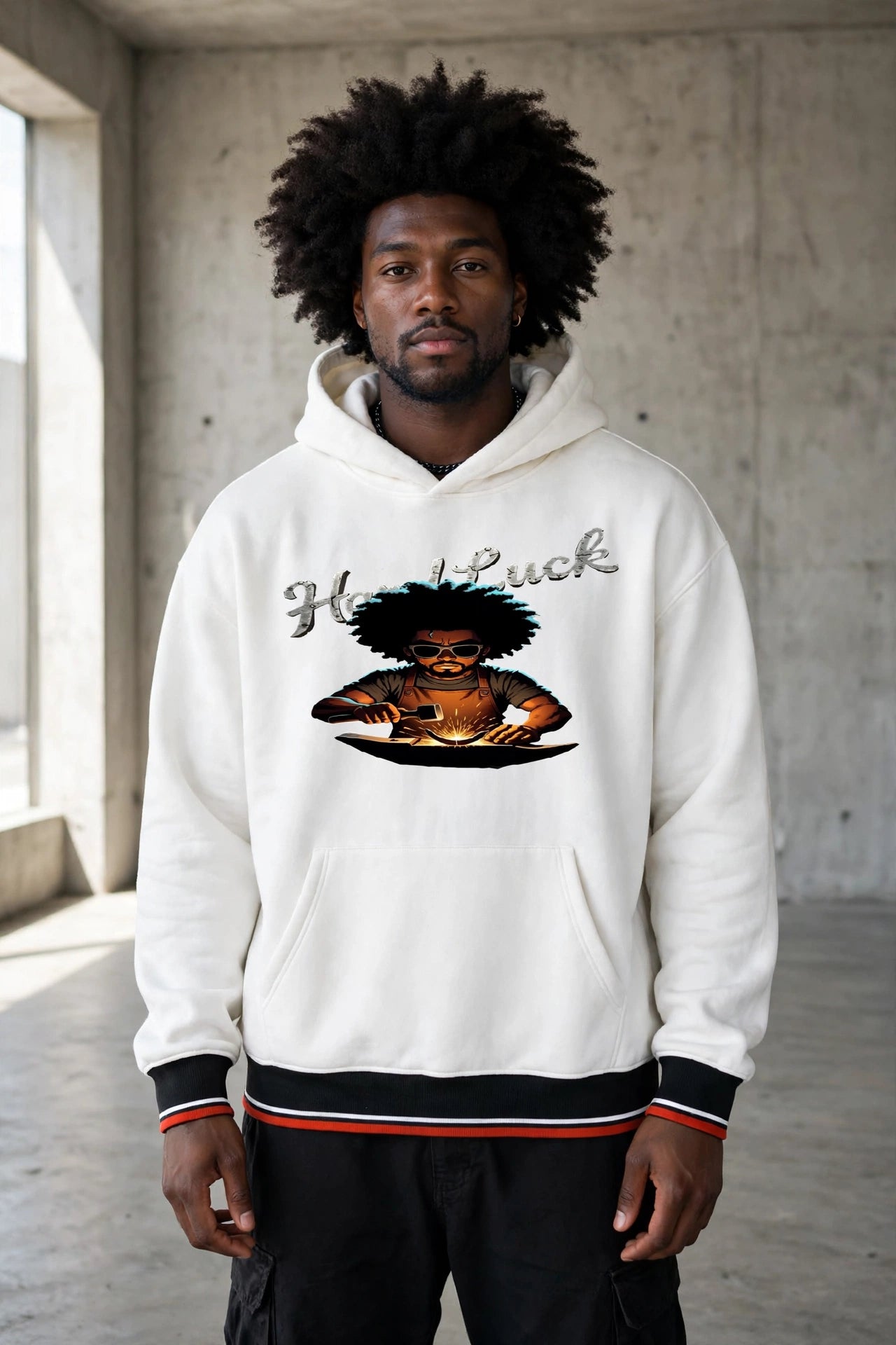 Black Smith forged Oversized Color Block Fleece Hoodie