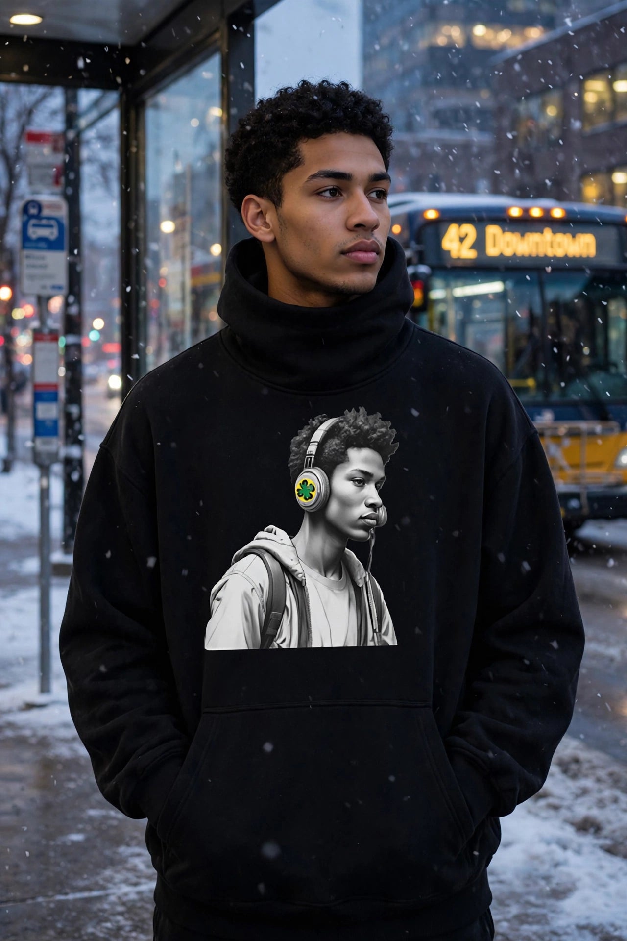 Bus Stop High Neck Fleece Hoodie | Heavyweight Streetwear Pullover | Hard Luck Apparel