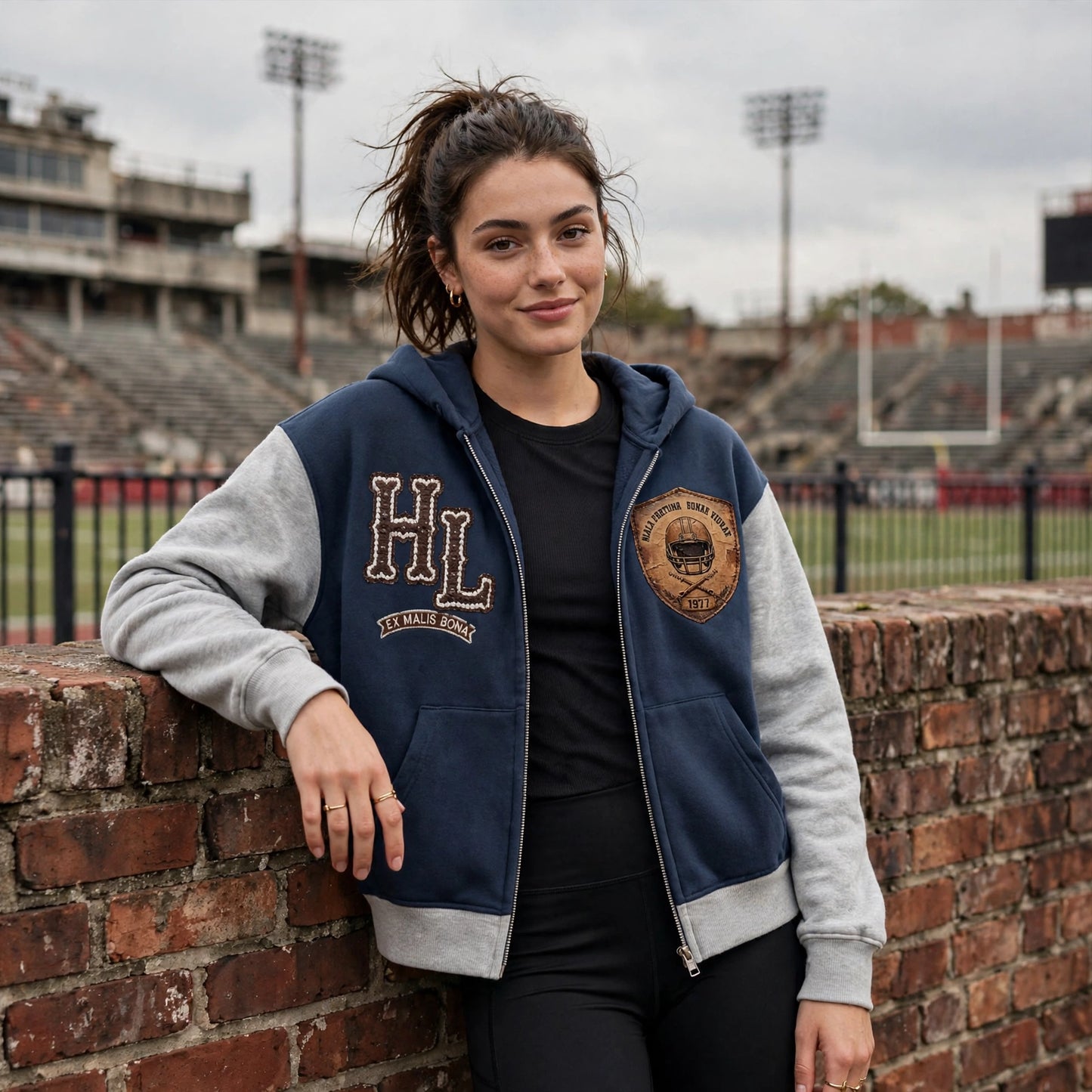 GRIDIRON GUT CHECK - Headhunter 77 HL Women's Cropped Zip-Up Hoodie - Hard Luck Apparel