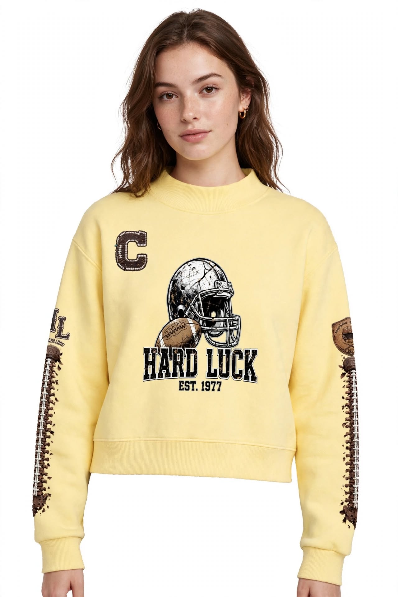 THE HEADHUNTER - Gridiron Gut Check Mock Neck Fleece Sweatshirt - Womens Crop Oversized | Hard Luck Apparel EST. 1977
