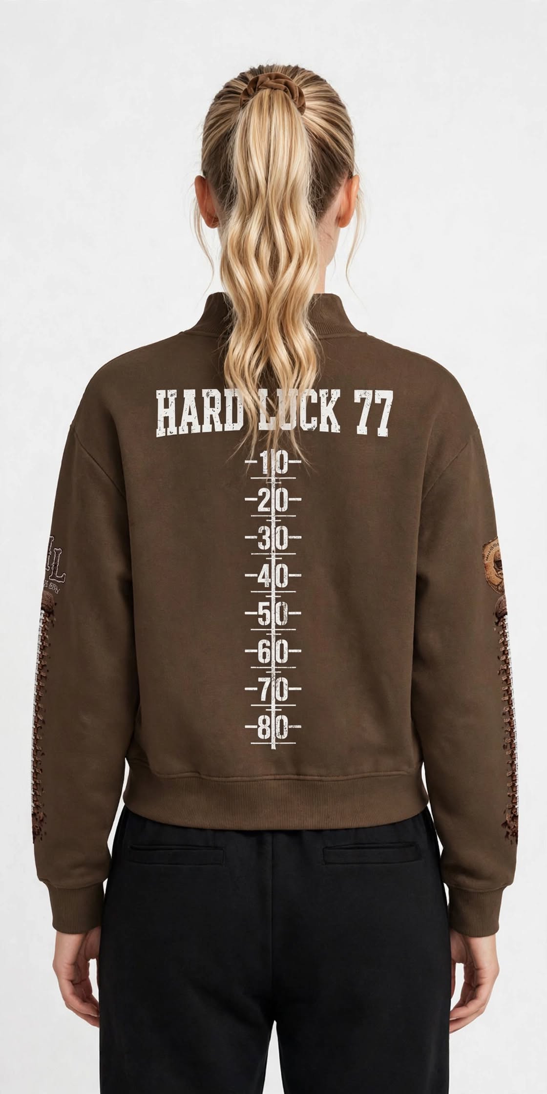 THE HEADHUNTER - Gridiron Gut Check Mock Neck Fleece Sweatshirt - Womens Crop Oversized | Hard Luck Apparel EST. 1977