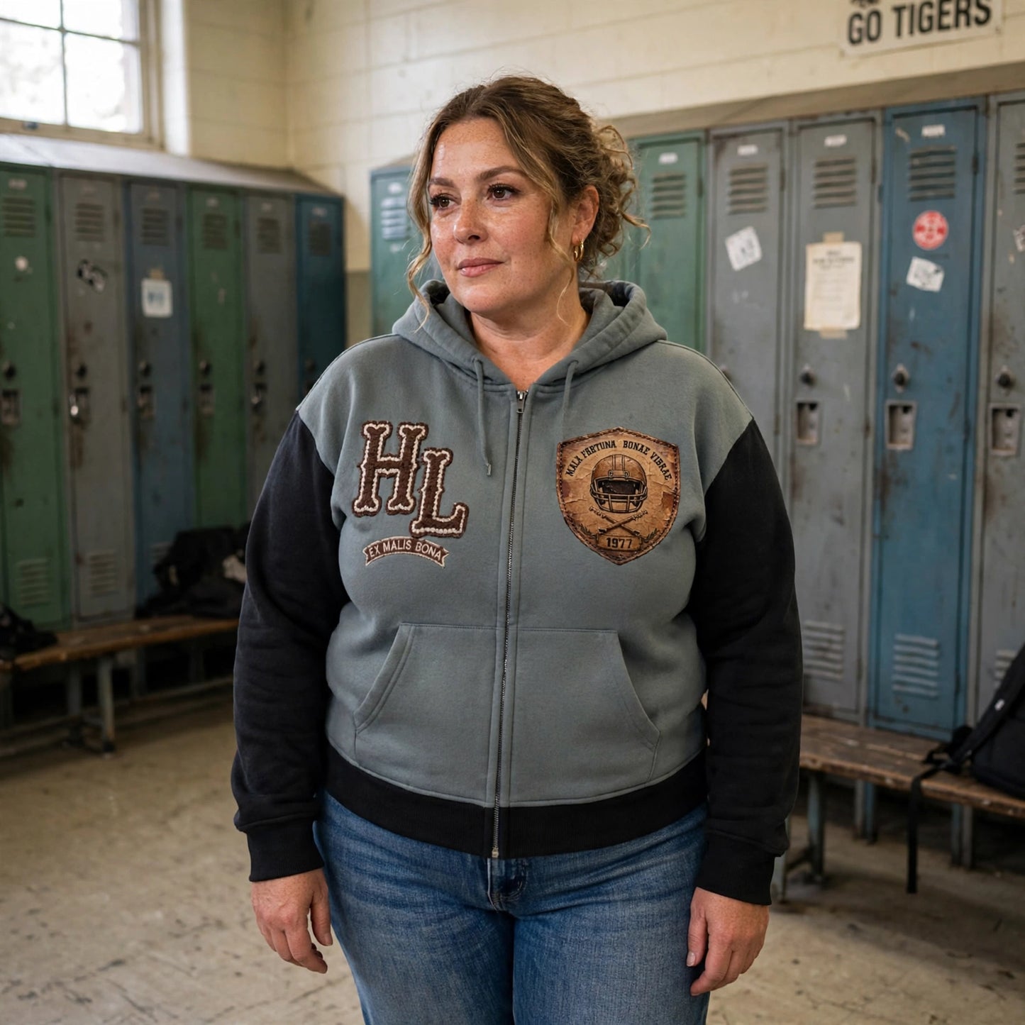 GRIDIRON GUT CHECK - Headhunter 77 HL Women's Cropped Zip-Up Hoodie - Hard Luck Apparel