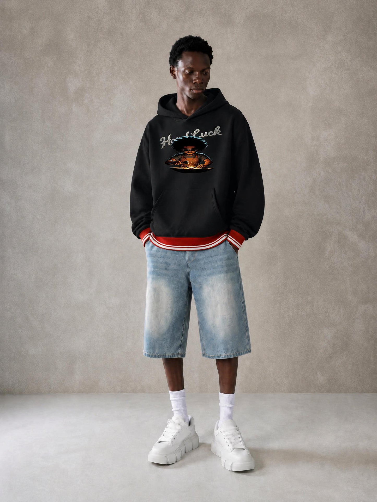 Black Smith forged Oversized Color Block Fleece Hoodie