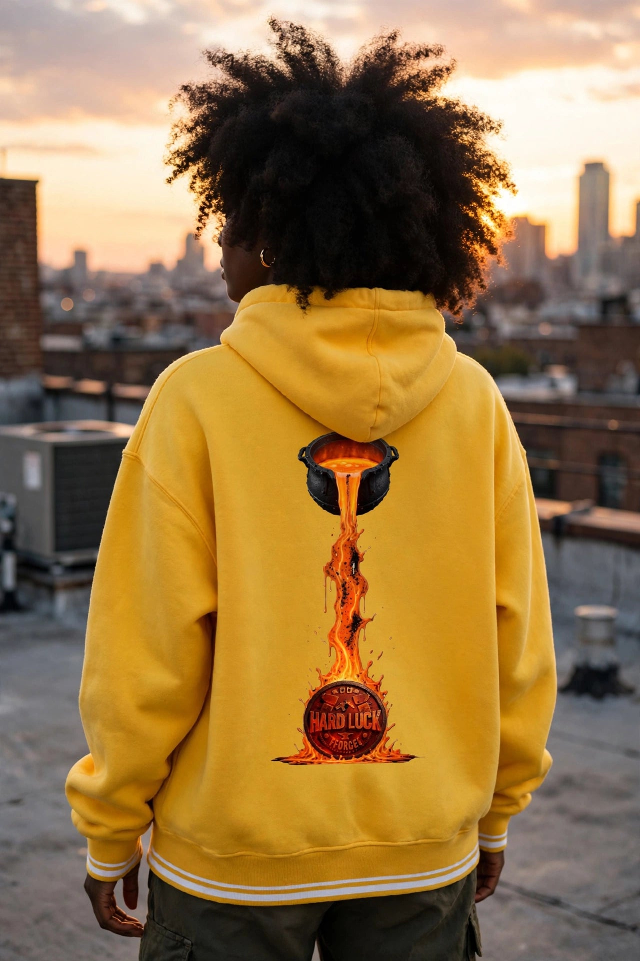 Black Smith forged Oversized Color Block Fleece Hoodie