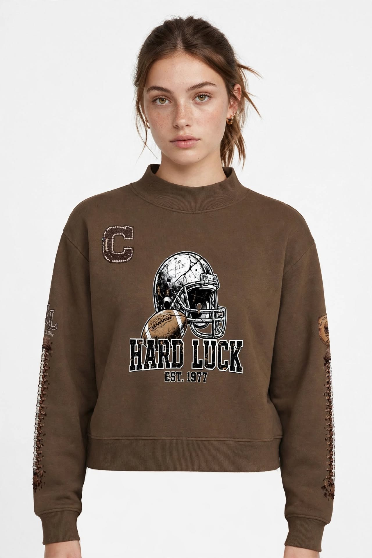 THE HEADHUNTER - Gridiron Gut Check Mock Neck Fleece Sweatshirt - Womens Crop Oversized | Hard Luck Apparel EST. 1977