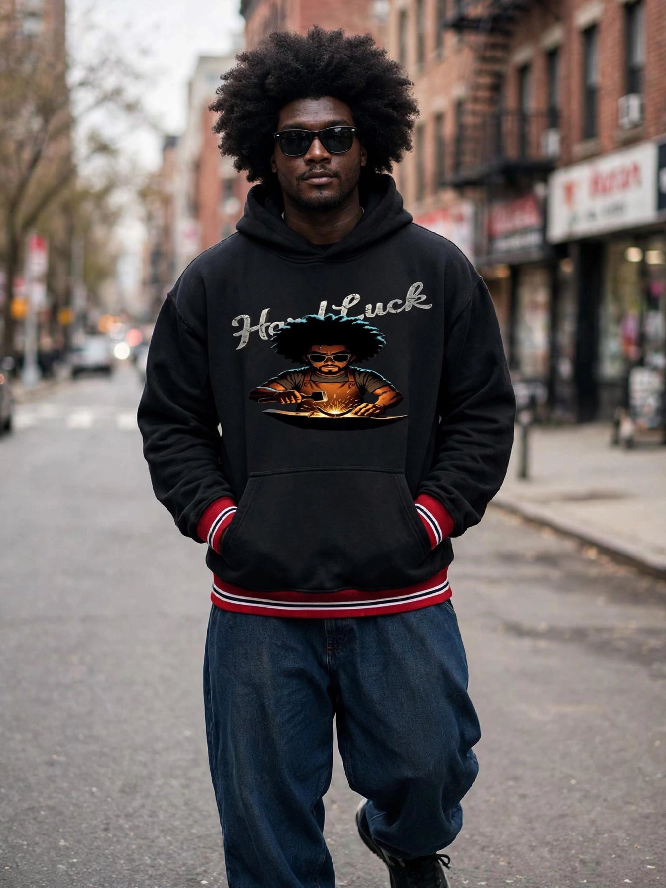 Black Smith forged Oversized Color Block Fleece Hoodie
