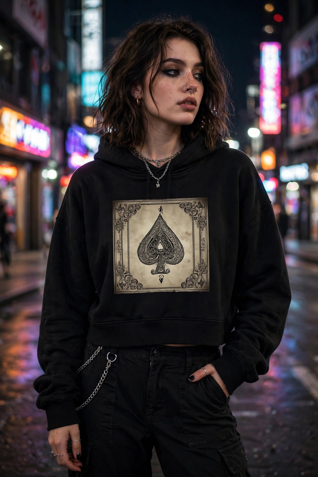 Women's Ace of Spades Hip Height Hoodie | Premium Streetwear Sweatshirt | Hard Luck Apparel
