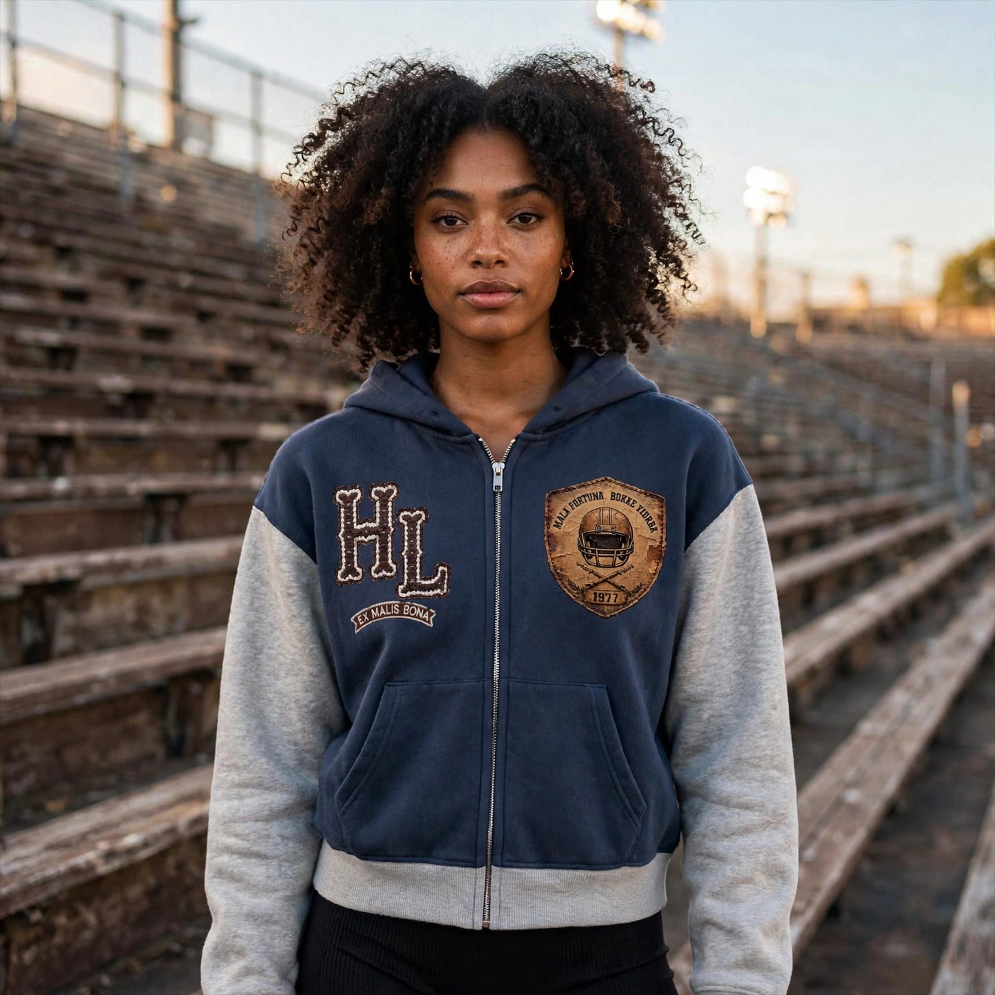 GRIDIRON GUT CHECK - Headhunter 77 HL Women's Cropped Zip-Up Hoodie - Hard Luck Apparel